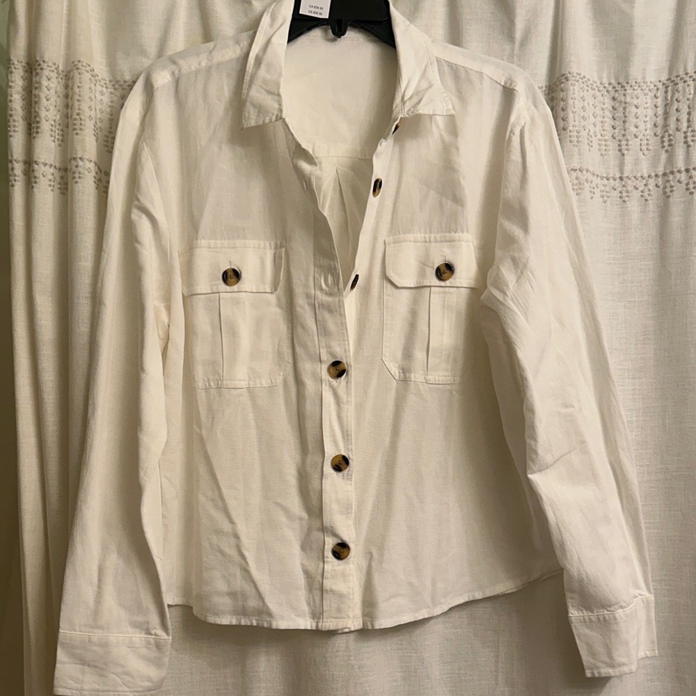 Maurices Cream Button-Down Shirt/Shacket with Chest Pockets